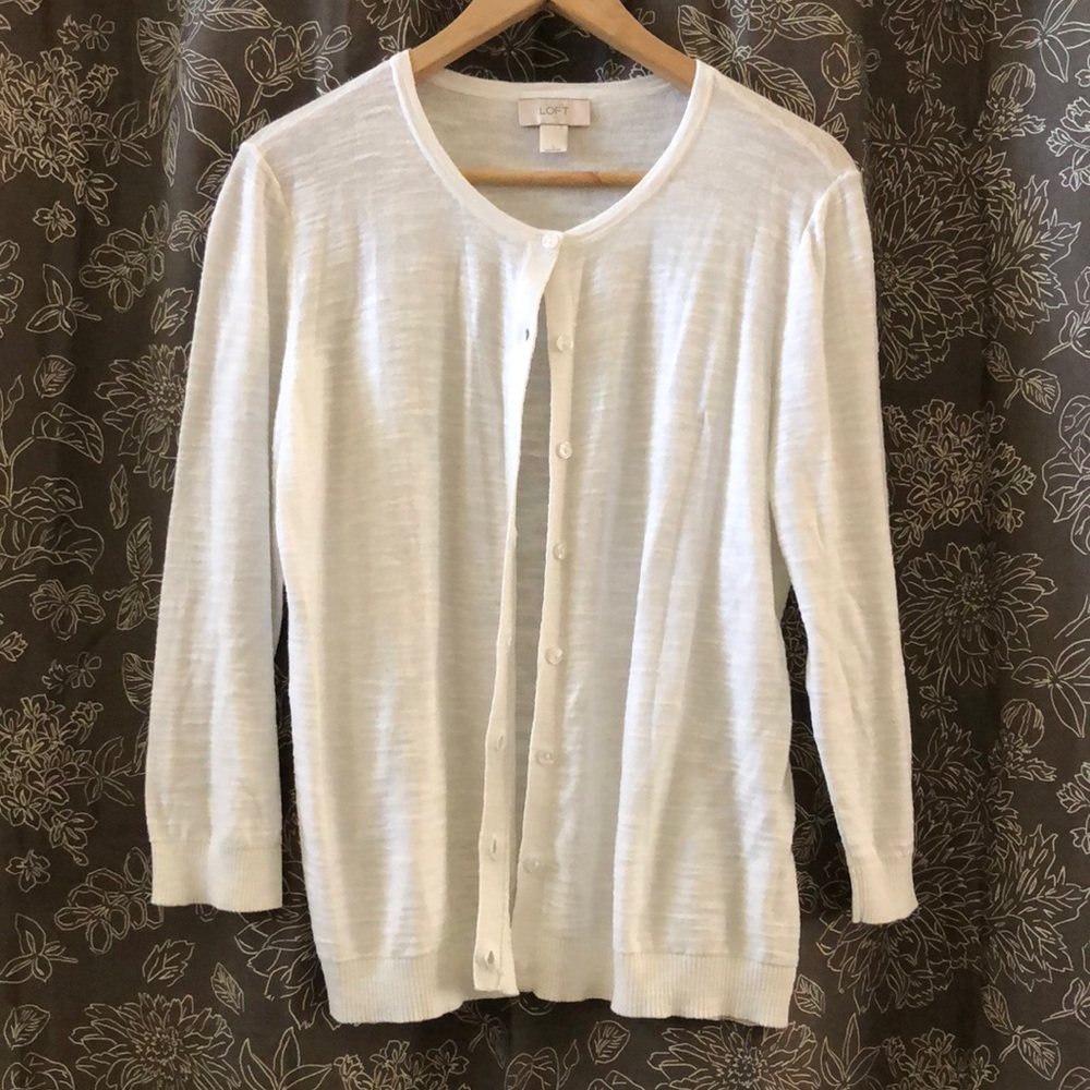 LOFT white 3/4 sleeve cardigan
